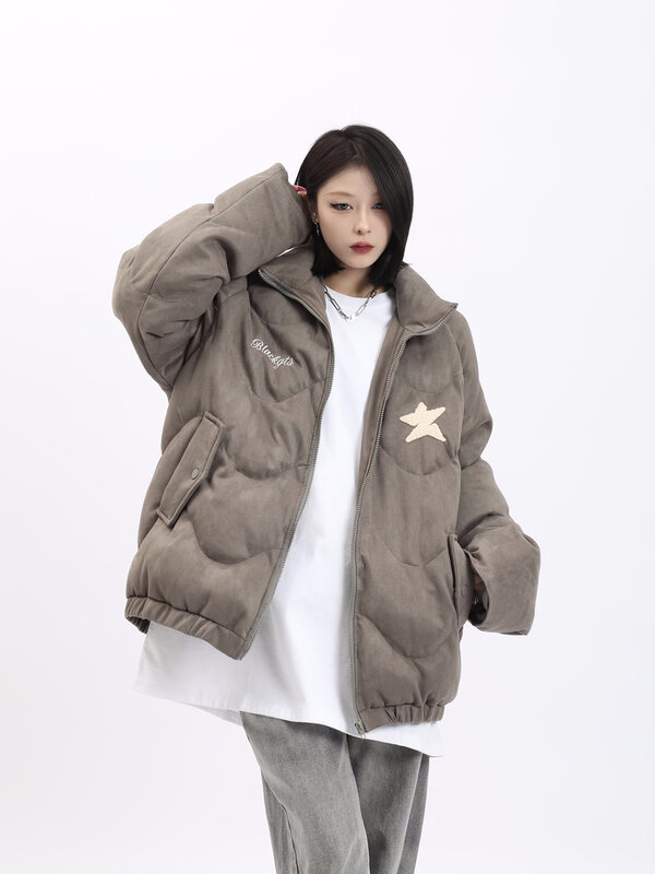 Jaqueta acolchoada de algodão feminino, casaco curto, roupas casuais, sobretudo solto, moda coreana, inverno, novo