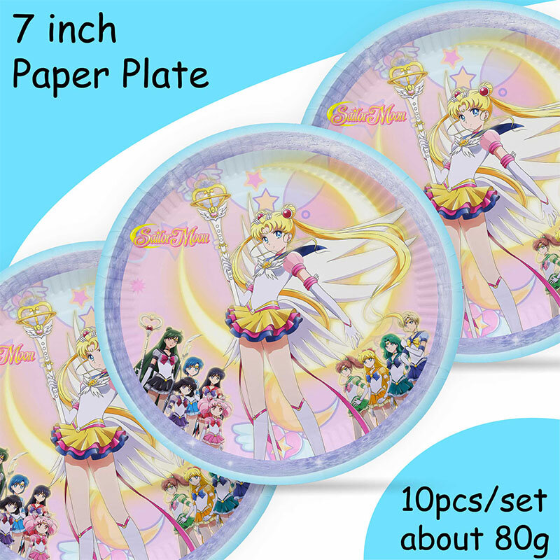 MINISO-Fournitures de fête Sailor Moon, ensemble de vaisselle britannique, tasses, assiettes, serviettes pour enfants, décoration de fête d'anniversaire, garçons et filles, baby shower