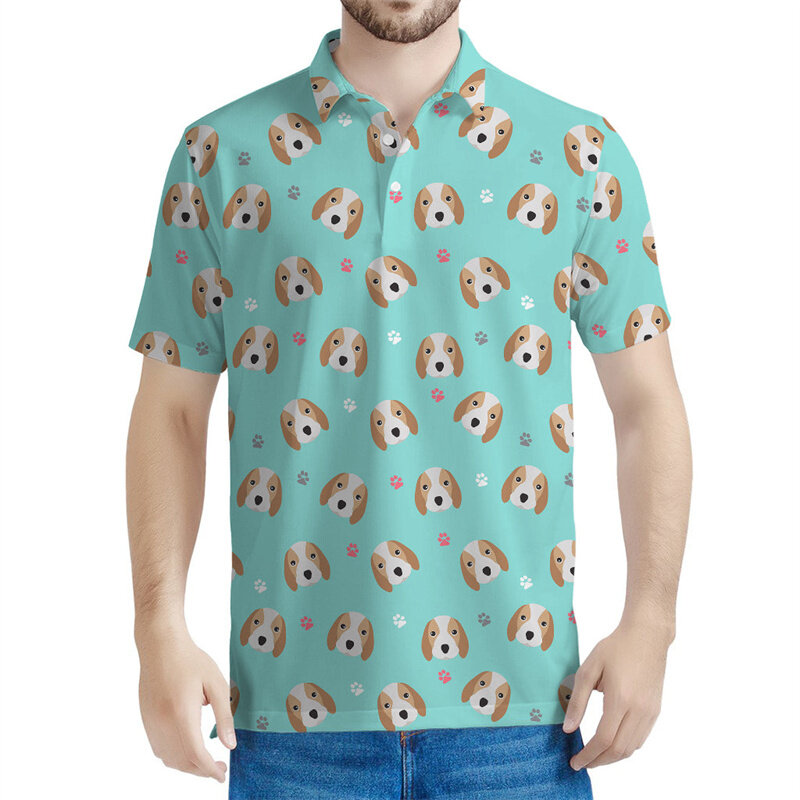 Футболка-поло мужская с 3D-принтом, Очаровательная рубашка с рисунком Бигля и щенка, детский летний топ с коротким рукавом, свободная футболка