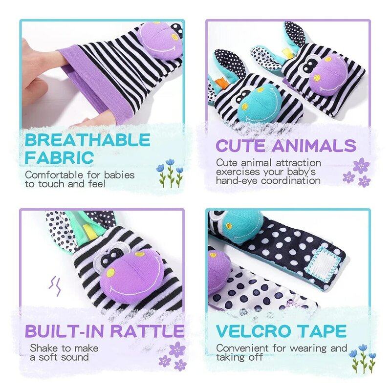 Baby Wrist Rattles Foot Finder Socks Set Infant Rattle Socks and Baby Hand Rattles Wrist Newborn Soft Sensory Toys for Babies