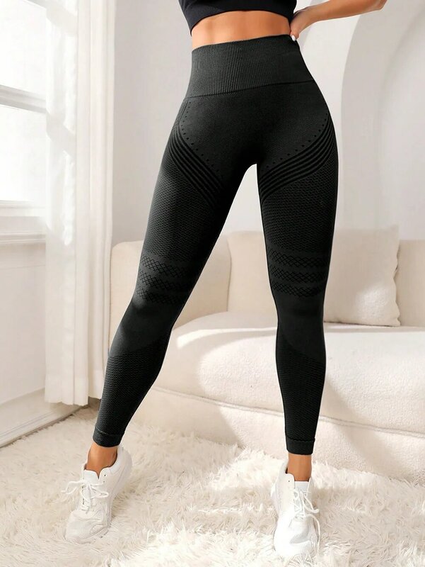 Pantalones deportivos con líneas Sexy para mujer, pantalones ajustados deportivos de cintura alta, elásticos, para Fitness, correr, Yoga