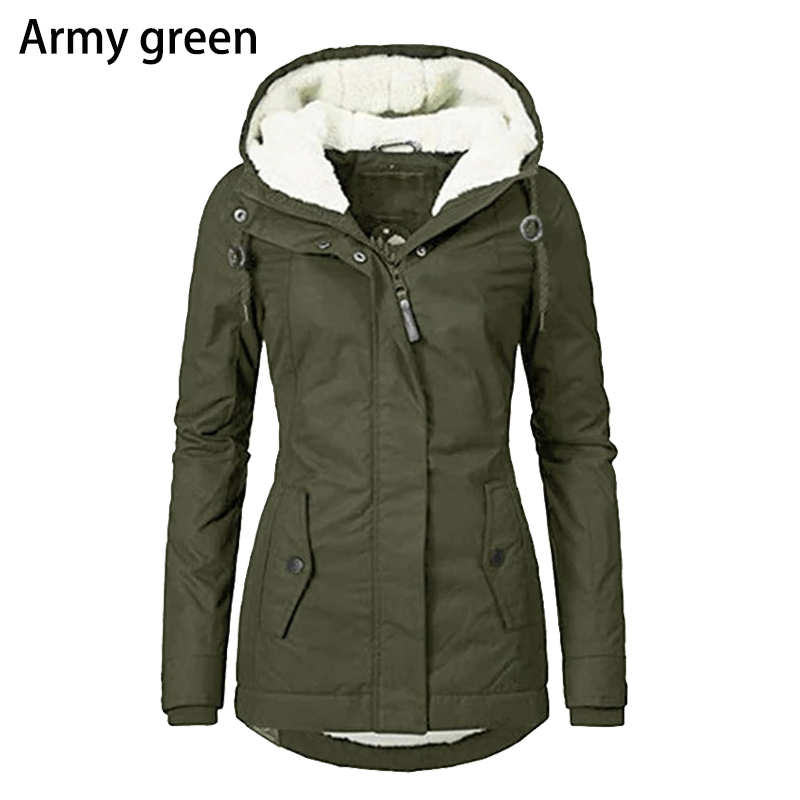 New Women's Winter Coat Warm Solid Plush Thickened Long Jacket Outdoor Hiking Hooded Casual Windproof Parka Coat Overcoat