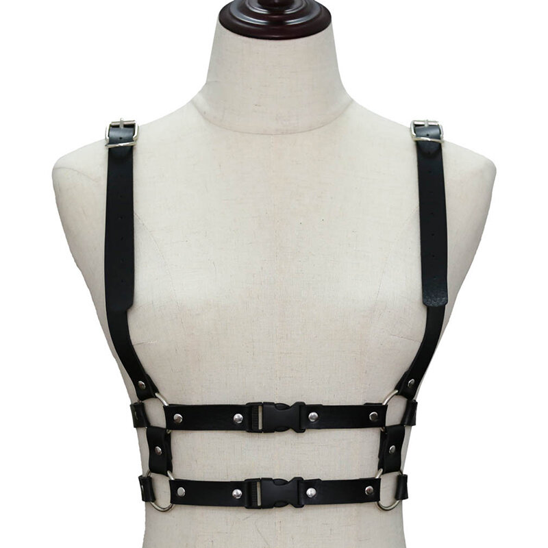調節可能なバックル付きの革製puハーネスベルト,胸のサスペンダー,パンクスタイル,ベルトトップ