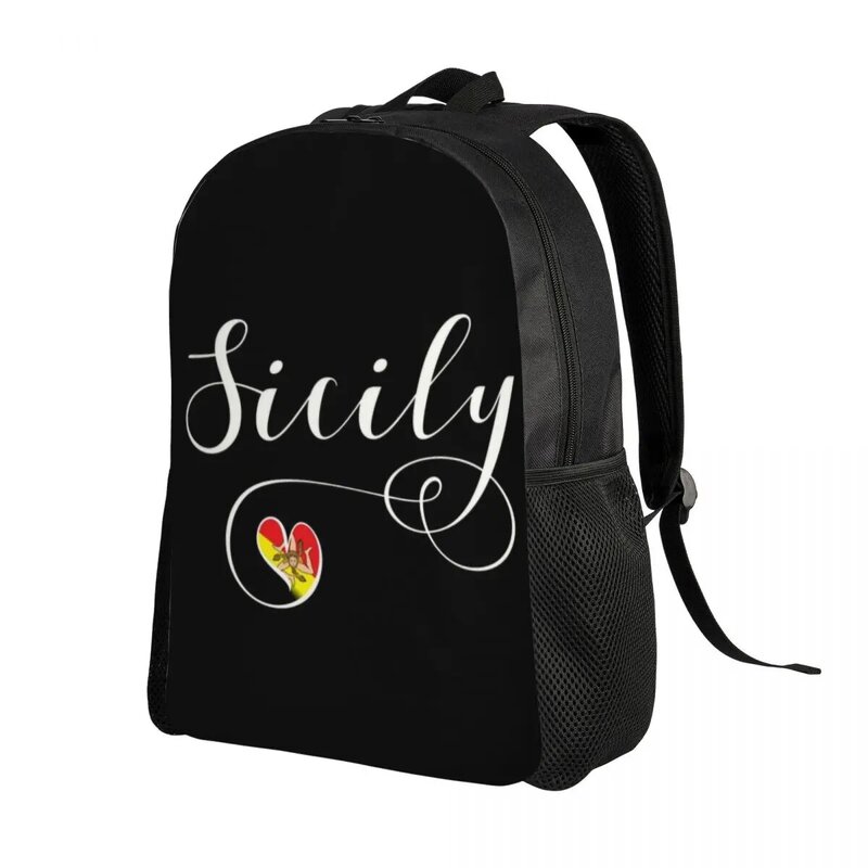 Custom Sicily Flag Heart Backpack for Women Men College School Students Bookbag Fits 15 Inch Laptop Italy Pride Bags