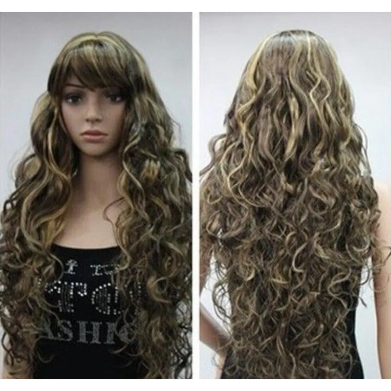 WIG LL heat resistant Party hair >>>New wig Cosplay Long curly brown & blonde mixed long Heat Resistant wig