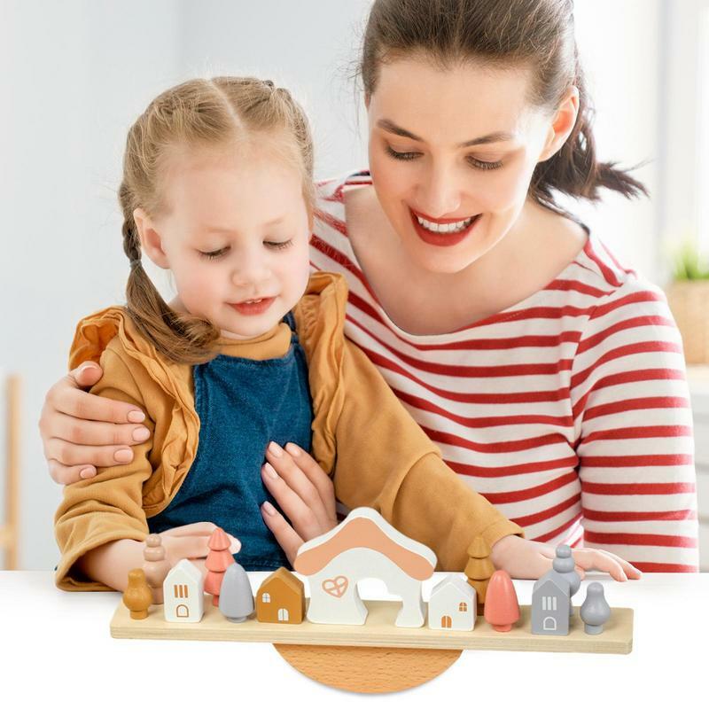 Toy Stacking Block Sets Seesaw Preschool Wood Toy With Balance Blocks Wood Balance Montessori Toys For Stress Release Hand-Eye