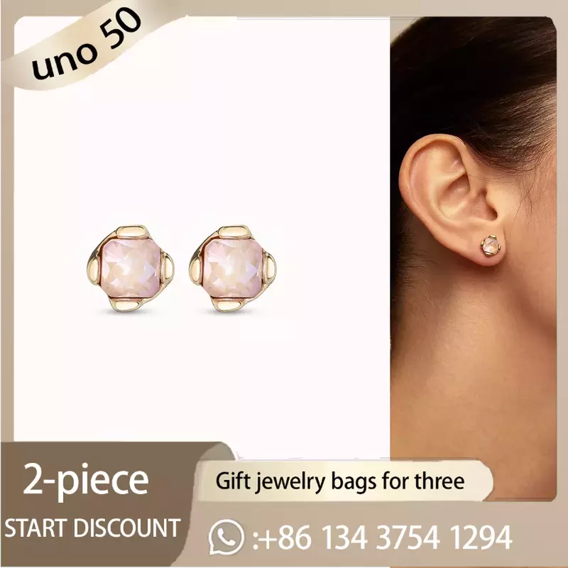 2024 Classic UNO DE 50 Pop 925 Silver Pink Flower Shaped Earrings For Women Valentine's Day Gift Jewelry