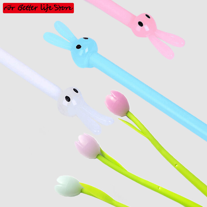 1Pc Rabbit Flower Under Sun Discolor Gel Soft Silicone Pen Student Creative Stationery Series Examination Writing Signature