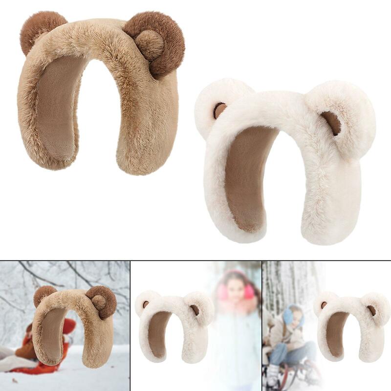 Orelhas de urso femininas, aquecedores de pelúcia, moda casual, clima frio, inverno