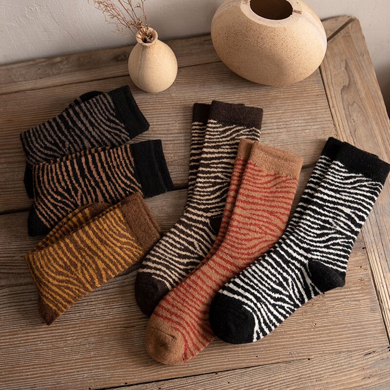 2023 высококачественные полосатые утепленные шерстяные носки для женщин зимние теплые модные носки Теплые Ретро шерстяные сапоги носки Рождественский подарок