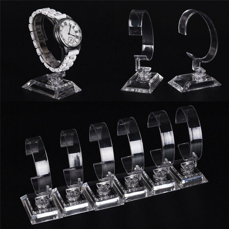 Relógio de pulso Display Rack Holder Show Case Stand Tool, plástico transparente, venda, 2pcs, 1pc