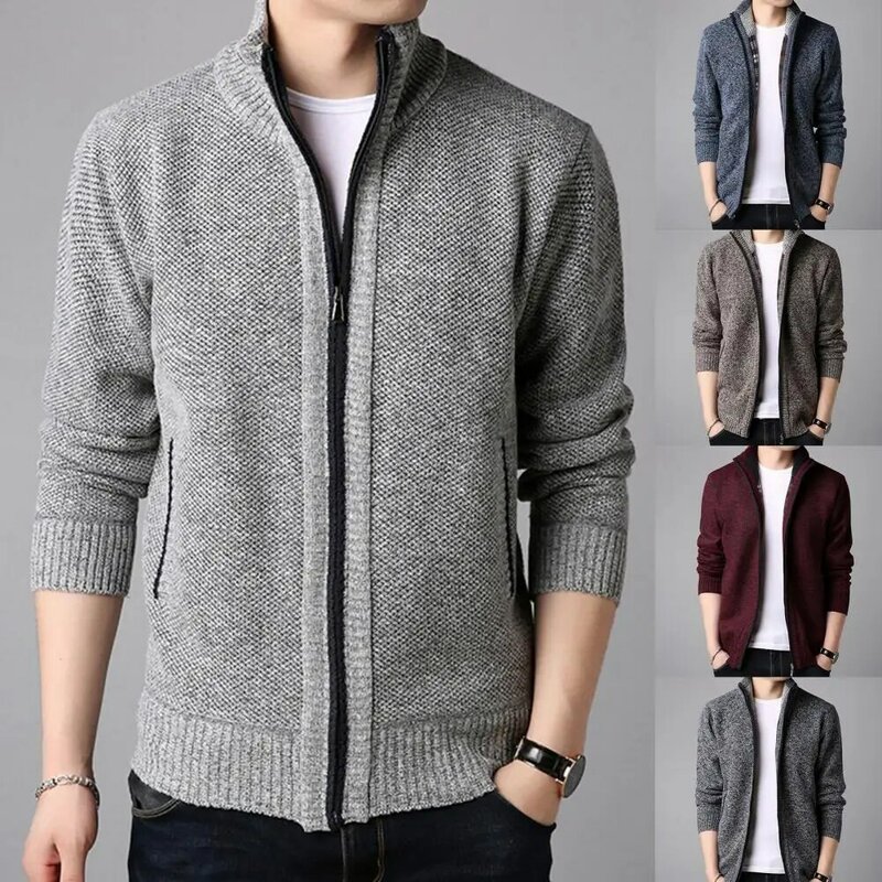 Heren Nieuwe Fleece Cardigan Sweater Herfst/Winter Thermische Jas Met Rits Gebreide Trendy Casual Plus Size M-3XL