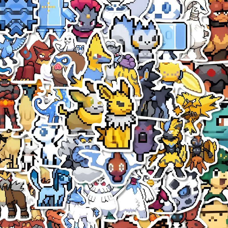 Pokémon Pixel Adesivos para Crianças, Pikachu, Charma, Bulbasaur, Decalques de desenhos animados, Brinquedos DIY, Laptop, Telefone, Carro, Bonito, 10 pcs, 30 pcs, 50 pcs, 111pcs
