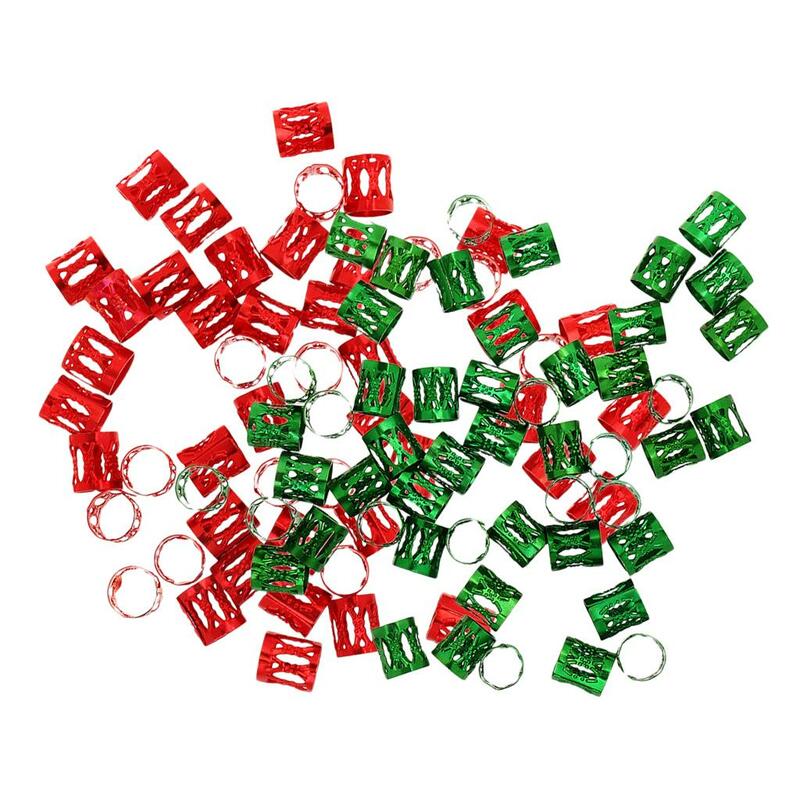 Dreadlocks Beads para Jóias De Cabelo, Anéis De Trança, Clipes, Punhos De Trança, Pingentes, Acessórios De Decoração, Vermelho e Verde, 100x