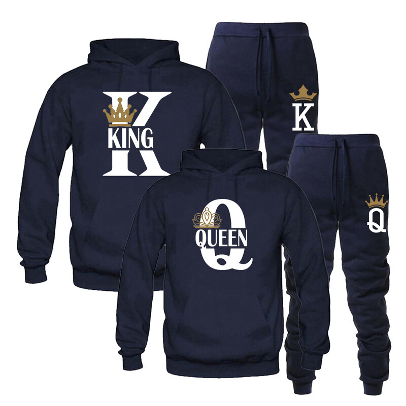 Lovers Couple KING QUEEN Print Hoodie Suits 2 Piece Hoodie and Pants Men Women Hoodie Set Tops Classic Fashion Sportwear Outfit