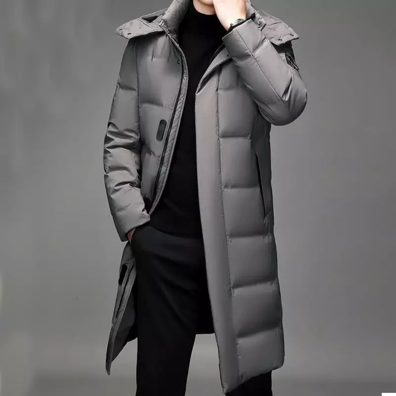 Abrigo largo de plumón para hombre, chaqueta gruesa cálida a prueba de viento, con capucha de piel, de moda, de invierno