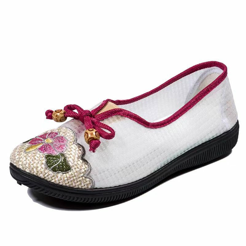 Zapatos informales de suela plana con bordado de malla para mujer, zapatillas transpirables de suela suave, sin cordones, novedad de verano