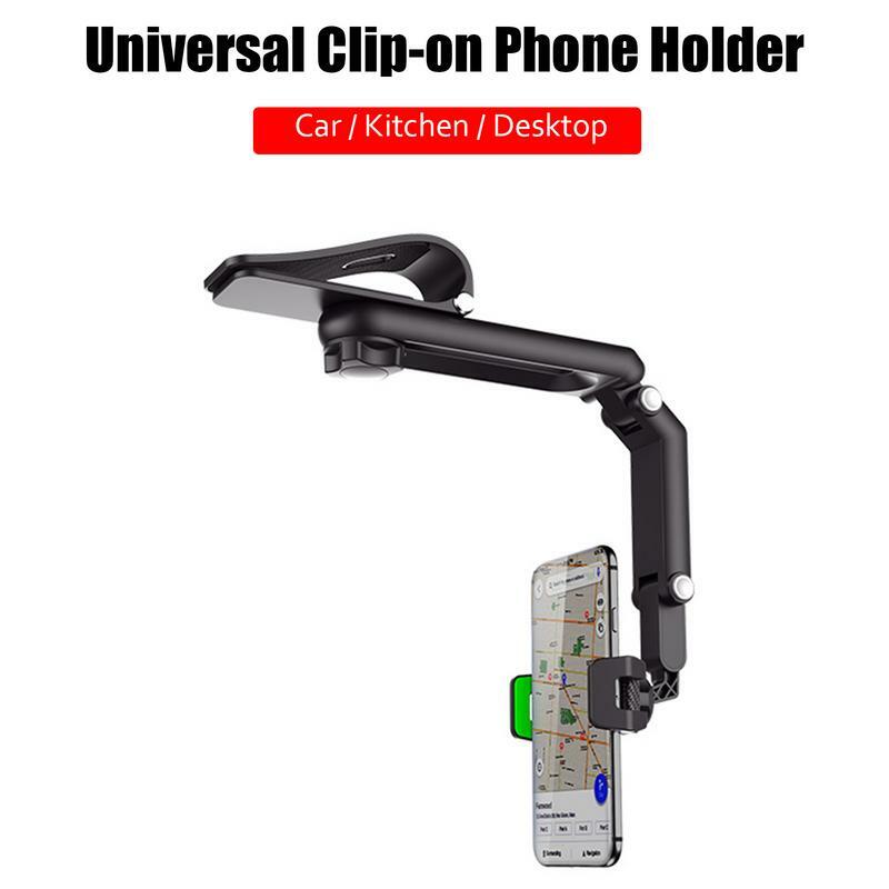 Suporte do telefone espelho retrovisor ajustável, Carro celular Mount, Universal, 360