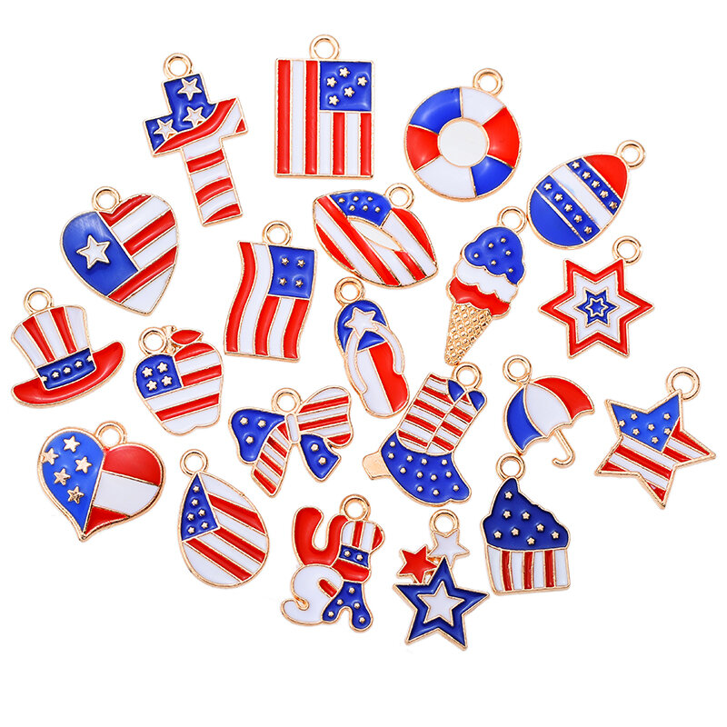 21 Styles USA Independence Day Flag Alloy Pendant Charm for Jewelry Making DIY Women's Earrings Bracelet Accessories Party Gifts