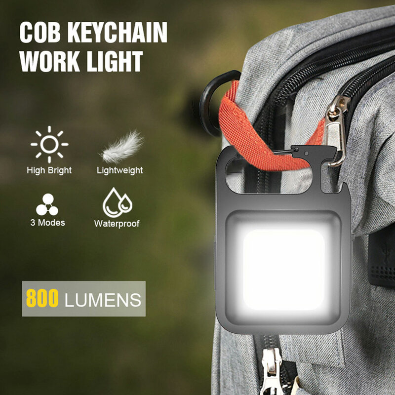 Mini COB LED Flashlight Portable Keychain Work Light USB Charging Magnetic Emergency Torch Outdoor Camping Lantern Corkscrew