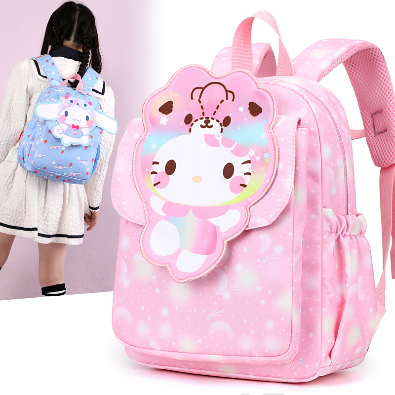 Sanrio Hello Kitty حقيبة مدرسية للطلاب ، كلب معلق من اليشم ، حقيبة ظهر برسوم كرتون لطيفة للأطفال ، خفيفة الوزن وسعة كبيرة ، حقيبة ظهر جديدة