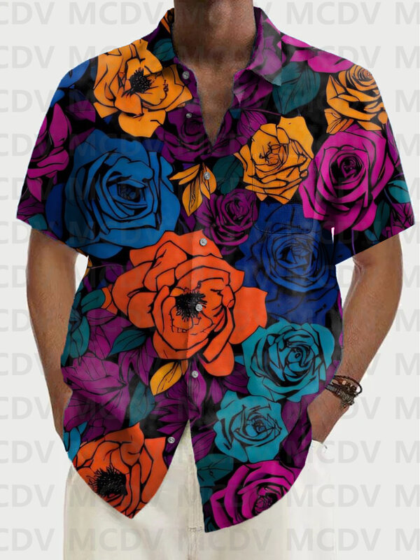 Camisa havaiana colorida impressa 3D masculina, estampa de asa, camisa extragrande, manga curta, férias