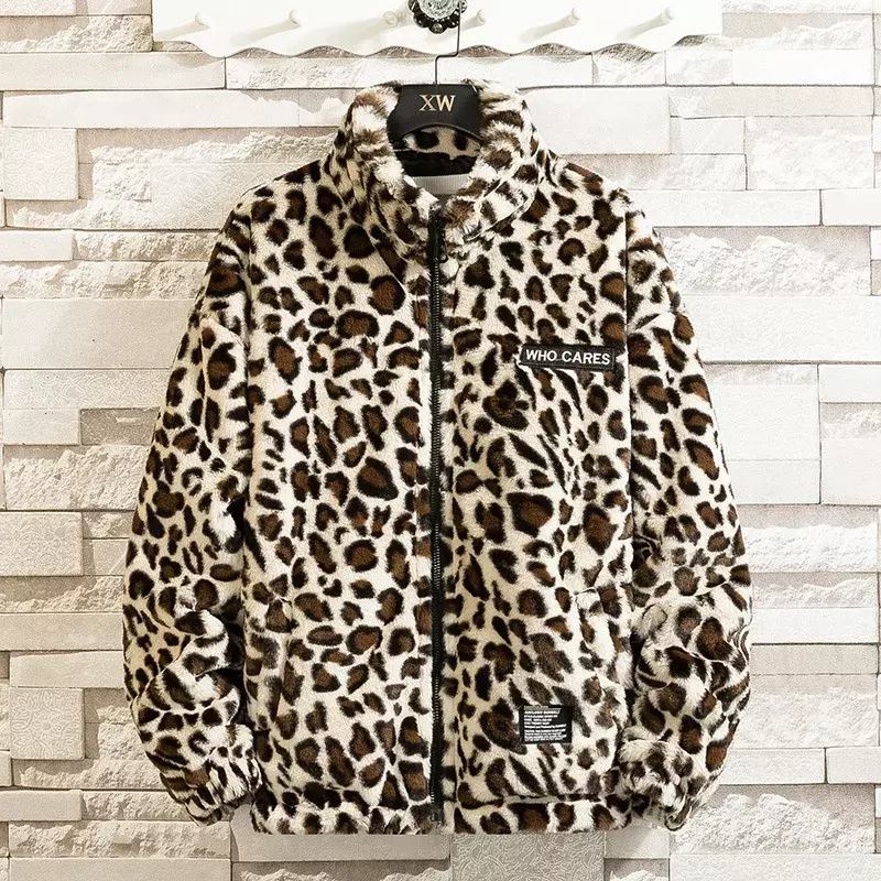 Cappotto invernale in cotone addensato da uomo nuovo 2023 manica lunga collo in piedi motivo leopardato cappotto caldo con Top allentato