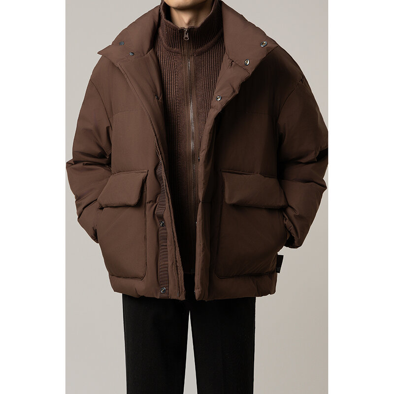 Jaqueta de baixo alto nível masculina, casaco espesso, jaquetas quentes, manga comprida, monocromática, elegante, nova, inverno