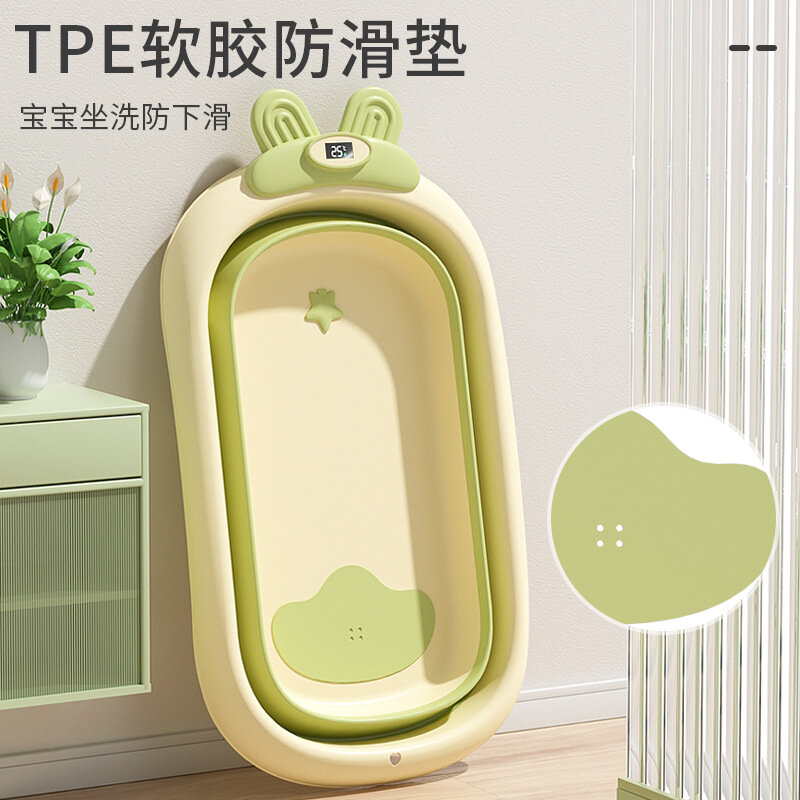 4PCS Real-time Temperature Silicone Baby Take A Bath Bathtub Non-Slip Foot Bath Bucket Folding Bathroom With Temperature Sensing