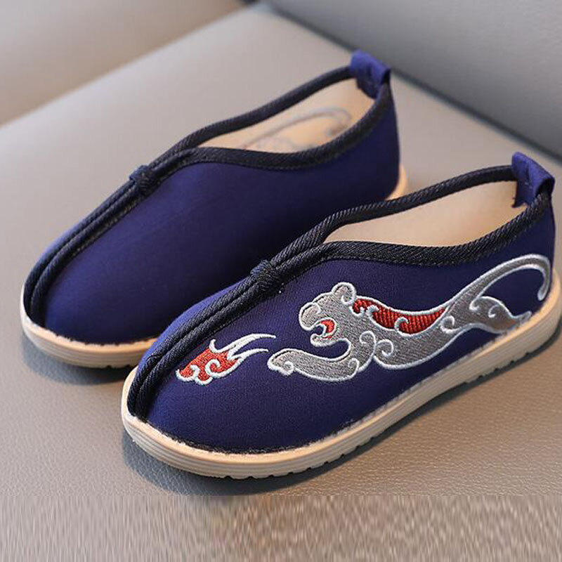 Лоферы Тканевые для мальчиков, повседневная обувь на плоской подошве, с вышивкой, в китайском стиле, для выступлений, CSH1438
