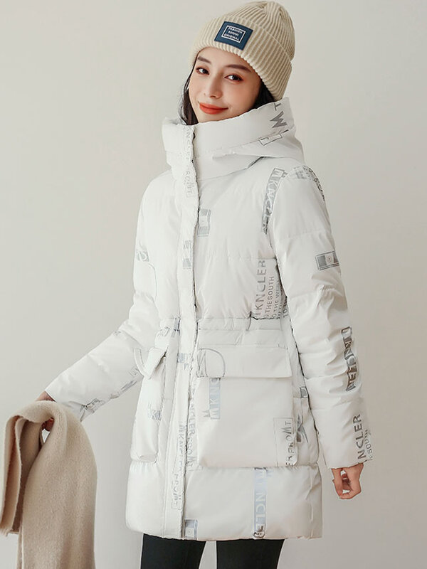 Высококачественное модное хлопковое пальто средней длины с капюшоном для женщин, новинка 2023, зимняя Корейская утепленная куртка, Повседневная Универсальная