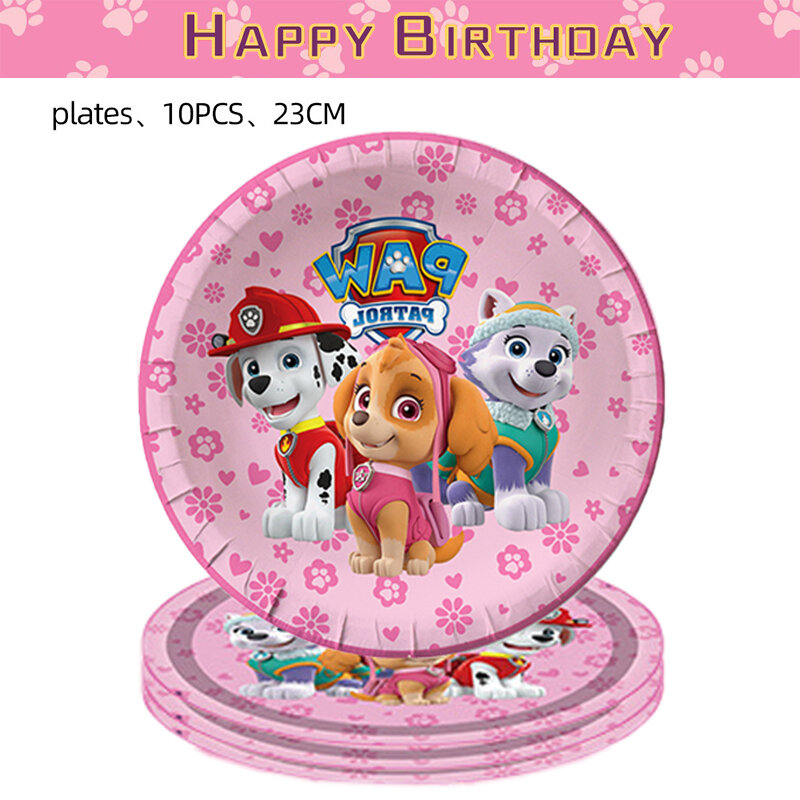 Pink Skye Dogs Birthday Party Decorations Paw-Patrol Latex Balloons Tableware Plate Backdrop For Kids Party Supplies Cake Topper