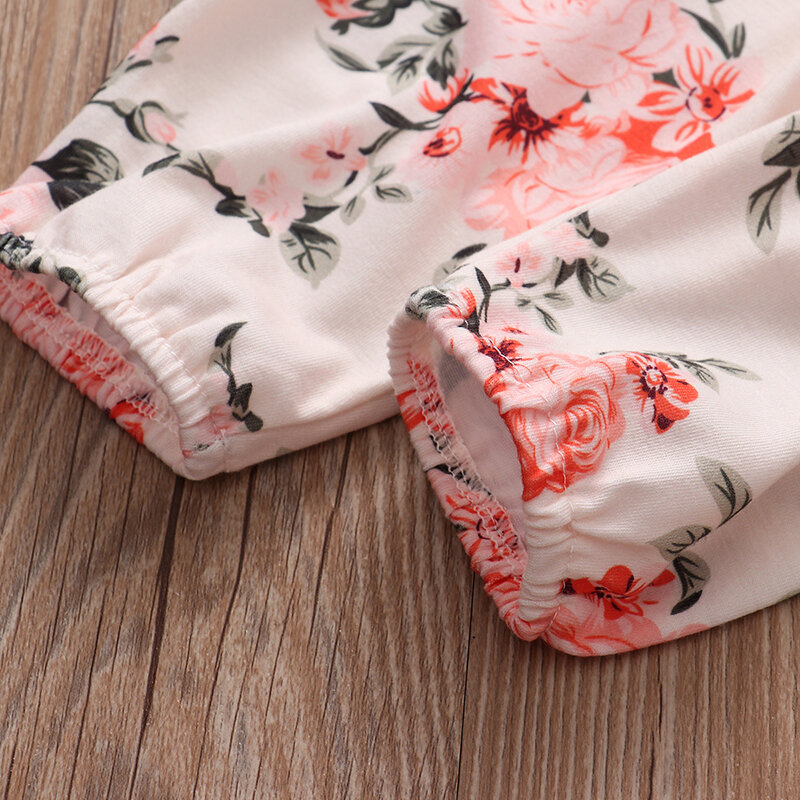 0-3 miesiące noworodek zestaw ubranek dla dziewczynki śliczny różowy kolor długie rękaw spodnie w kwiaty opaska na głowę odzież garnitur dla niemowląt