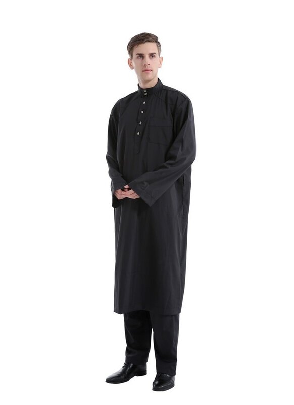 Abaya-Robe musulmane pour hommes, tenue arabe solide pour le Ramadan, Pakistan, Arabie Saoudite, Eid, Turquie, vêtements nationaux islamiques