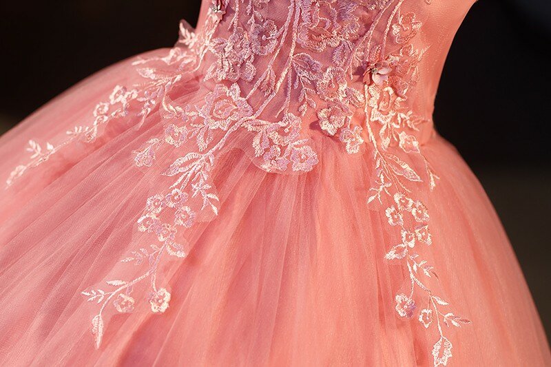 Gaun pesta bahu terbuka elegan gaun dansa bunga manis gaun pesta dansa klasik renda musim panas merah muda baru