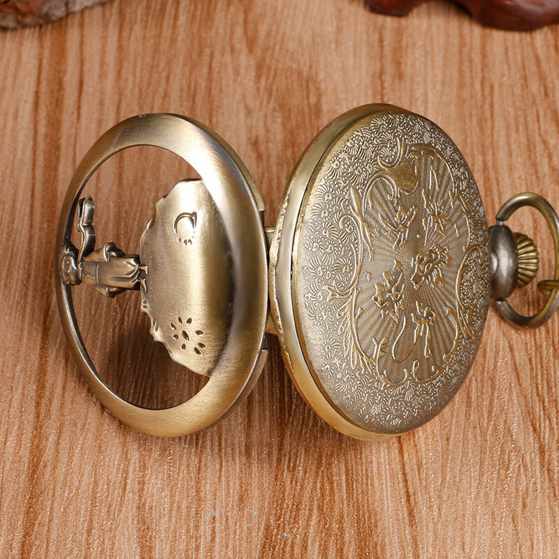 Vintage brązowy Hollow Design mały książę naszyjnik wisiorek zegarek kieszonkowy zegar na prezent dla dzieci Mlae Relogio Saati
