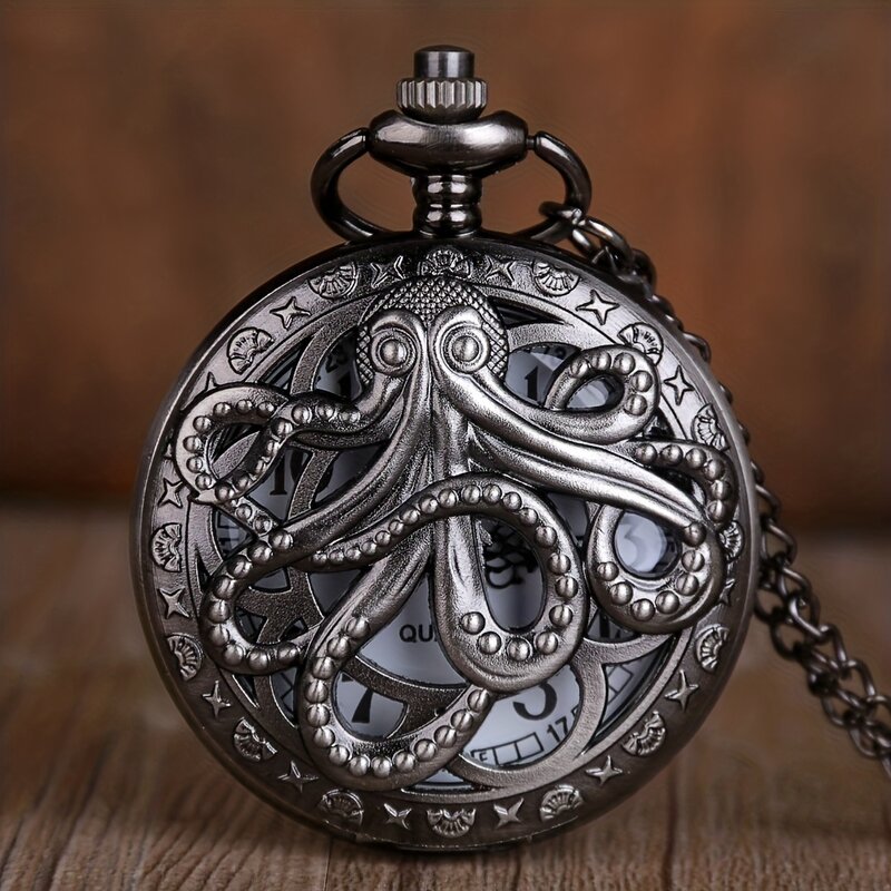Винтажные черные кварцевые карманные часы в стиле панк-Осьминог с креативным клапаном, идеальный выбор для подарка