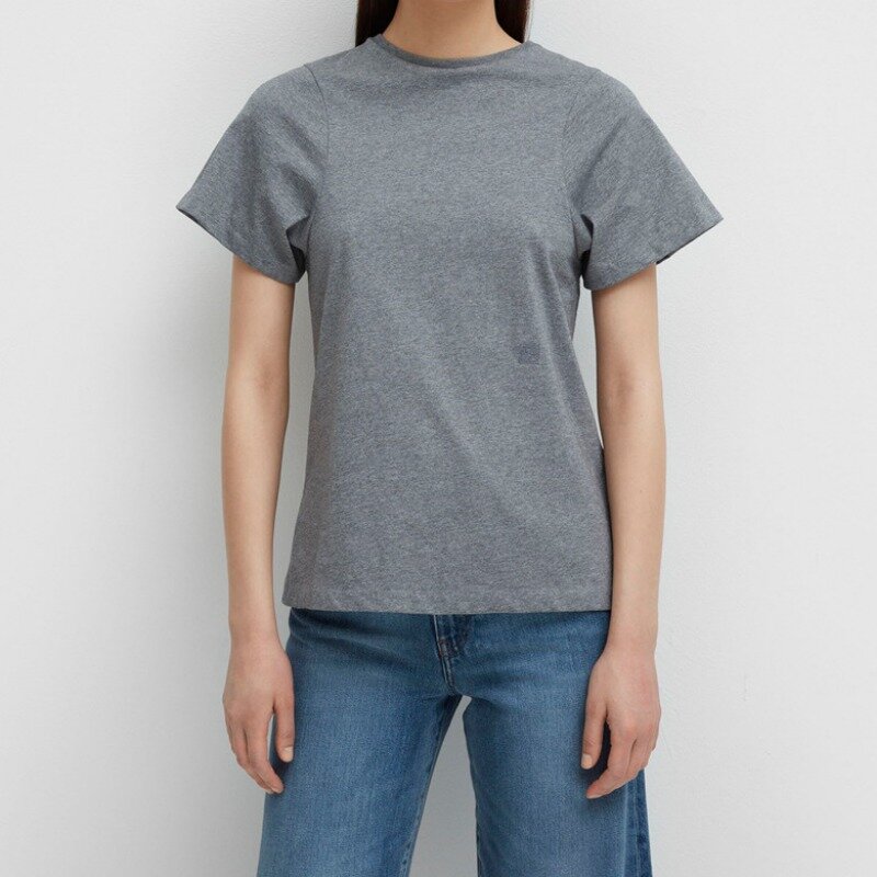 Camiseta bordada slim fit feminina, gola redonda, manga curta, top de algodão, solta, design casual, multicolor, estilo nórdico