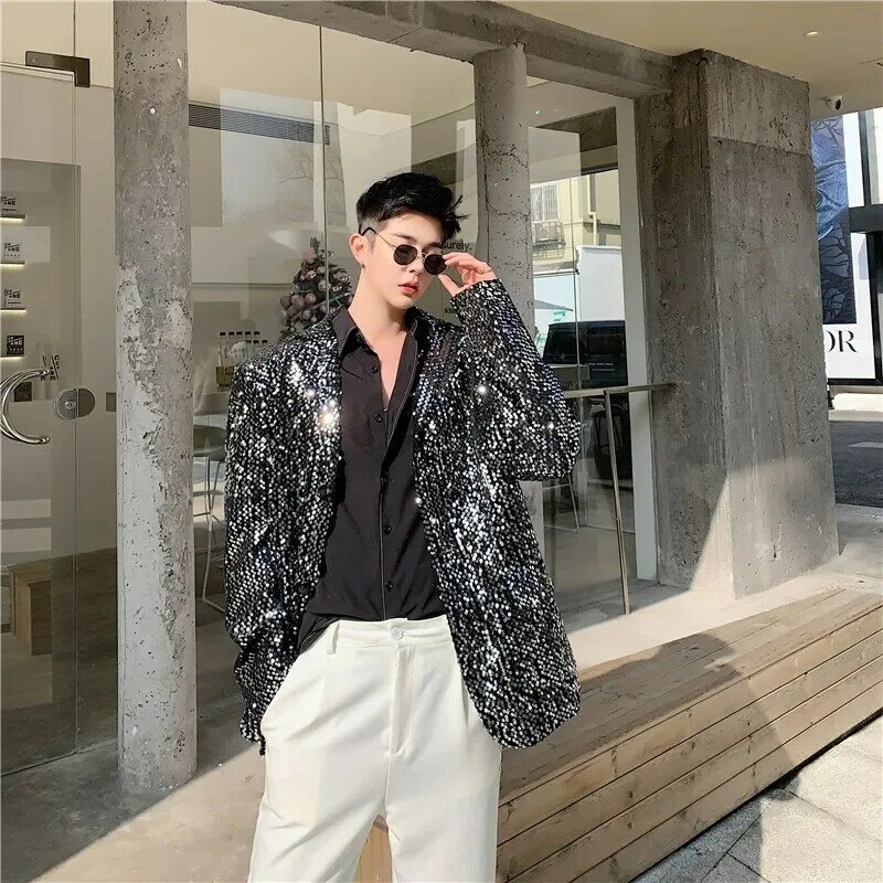 Male Shiny Blazers 2024 Spring jacket men Stylish Sequin Decor Blazer For Men Suit Jackets Dazzling Stage Clothing