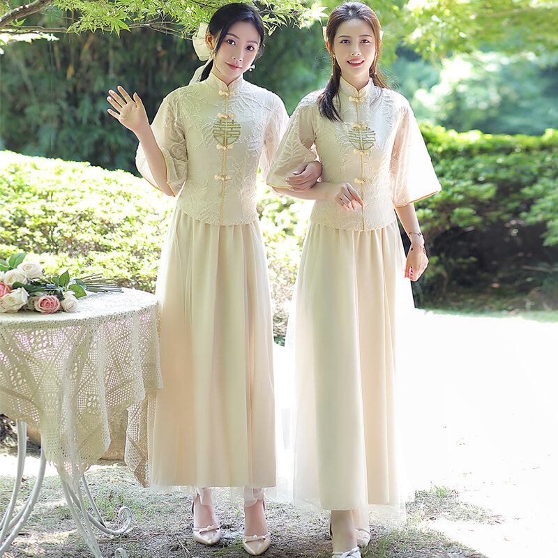 P-35-vestido de dama de honor estilo cheongsam para mujer, traje ajustado de estilo retro oriental, elegante, para boda, Invierno