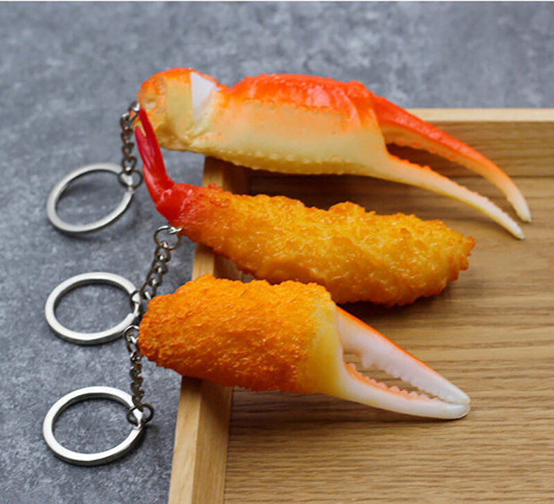 Pvc diversão simulação comida chaveiro criativo caranguejo frito alicates tempura camarão personalidade chaveiro fivela saco pingente acessórios