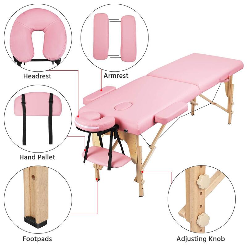 Yaheetech Professional Massage Tables Portable Wooden Folding Spa Bed Height Adjustable Salon Face Cradle Bed 2 Fold 84 Inch Tat