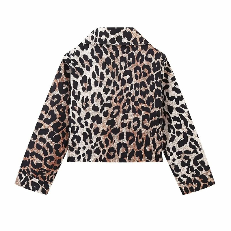 ZAURA New Women's Fashion and Casual Versatile Leopard Pattern Lapel Long sleeved Jacket Coat