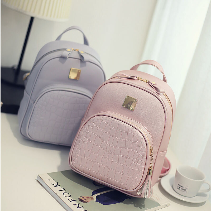 2021 Fashion Women Backpack PU Leather Schoolbag for Teenager Girls Female Preppy Style Solid Small Backpack School Travel Pack