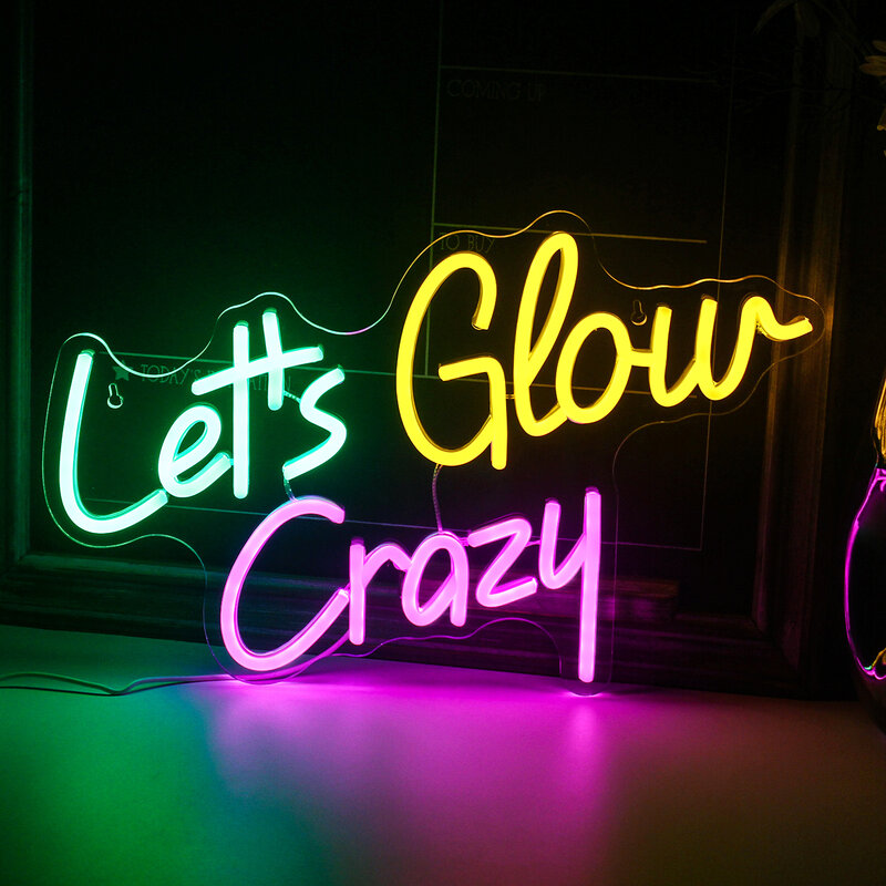 Let's Glow Crazy Neon Sign for Bedroom Home Art Decor Office Bar Cafe Birthday Party Wedding Decoration Valentines Day Gift