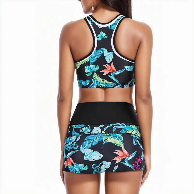 Conjunto de moda praia biquíni push-up feminino, roupa de banho, tankinis, maiô, tankinis, plus size, impressão, 2