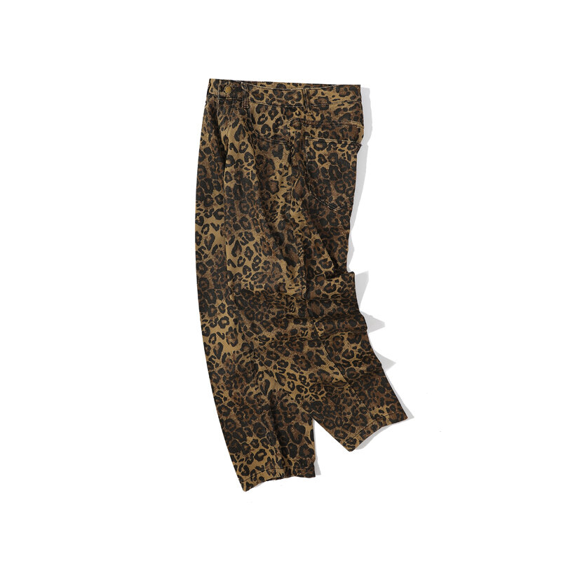 Джинсы с леопардовым принтом для мужчин и женщин, высококачественные уличные брюки, всесезонные