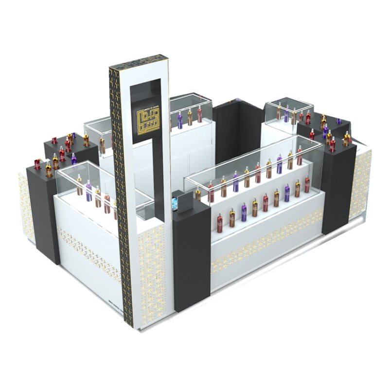 Vitrina de tienda de aromaterapia personalizada y elegante, escaparate de exhibición de cosméticos, quiosco de venta de perfumes para centros comerciales