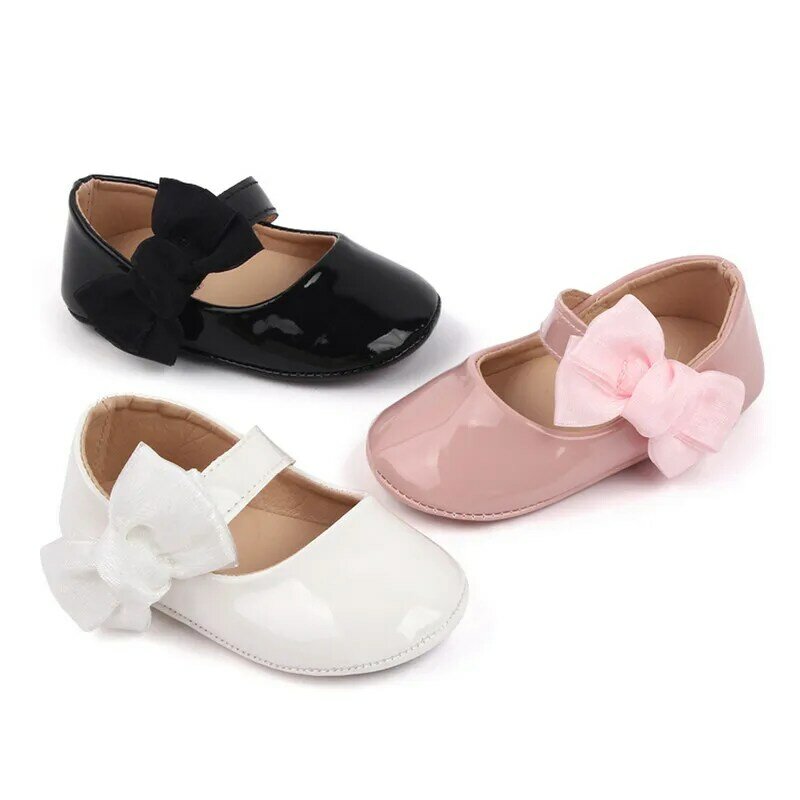 Zapatos planos de cuero PU con lazo para niñas, mocasines antideslizantes de suela suave, zapatos de princesa para primeros pasos, primavera y otoño