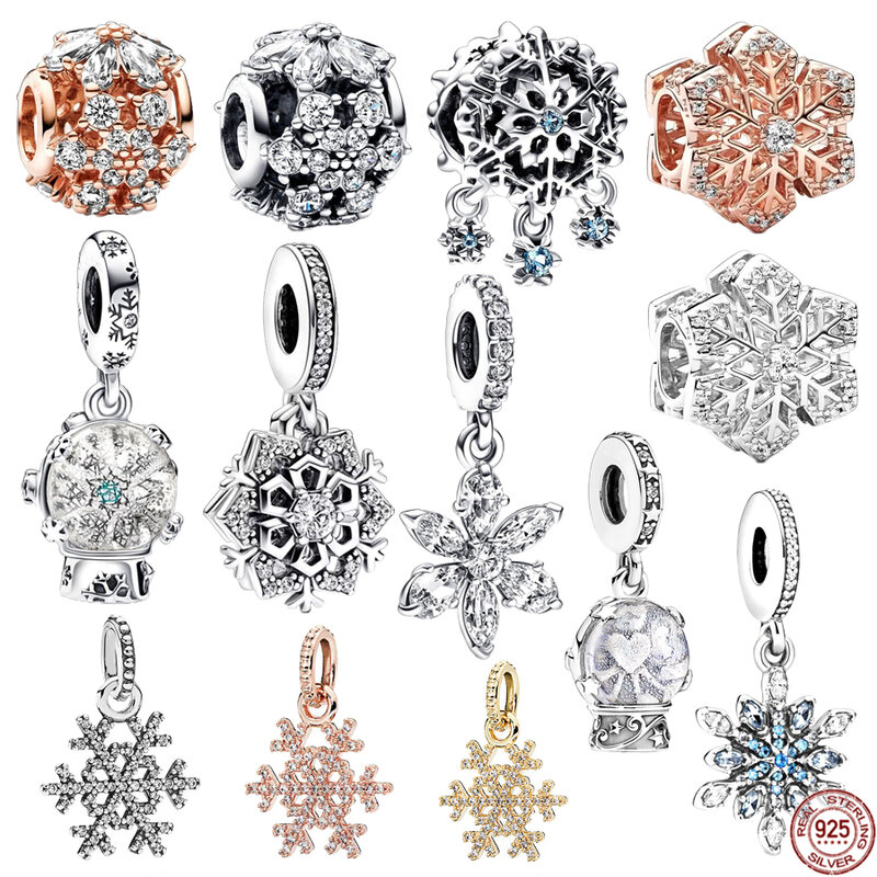 Gorąca wyprzedaż błyszczący urok 925 srebrna iskrząca płatka śniegu zwisające koraliki DIY modna biżuteria pasuje do oryginalnego bransoletka Pandora